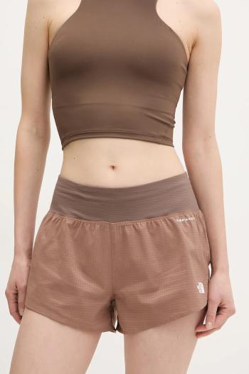 Športové krátke nohavice The North Face Sunriser dámske, hnedá farba, vzorované, vysoký pás, NF0A8BC05K21
