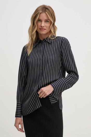 Košeľa Tommy Hilfiger dámska, tmavomodrá farba, voľný strih, s klasickým golierom, WW0WW43064