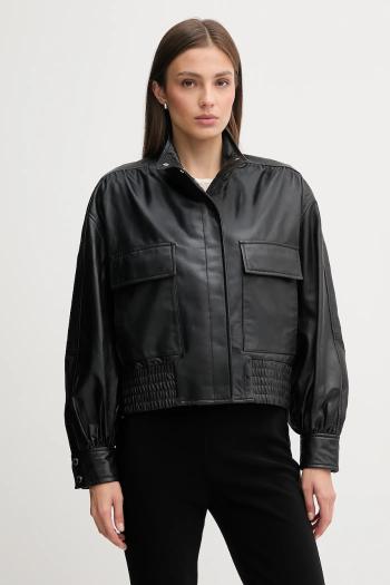 Kožená bunda Pedro del Hierro čierna farba, prechodná, oversize, 5492124
