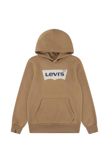 Detská mikina Levi's BATWING SCREENPRINT HOODIE hnedá farba, s kapucňou, s potlačou, 8E8778