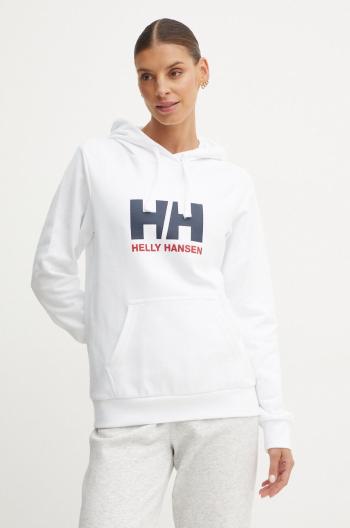 Bavlnená mikina Helly Hansen HH LOGO 2.0 dámska, biela farba, s kapucňou, s potlačou, 34460