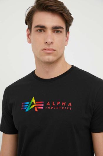 Bavlnené tričko Alpha Industries čierna farba, s potlačou