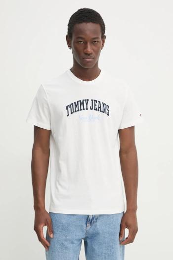 Bavlnené tričko Tommy Jeans pánske, béžová farba, s potlačou, DM0DM20362