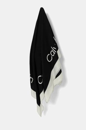 Šatka Calvin Klein čierna farba, vzorovaná, LV04F8052G
