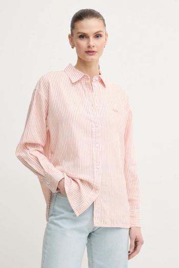 Ľanová košeľa Pepe Jeans DREAM dámska, oranžová farba, regular, s klasickým golierom, PL305033