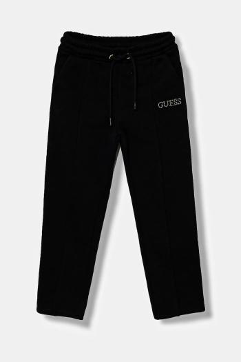 Detské bavlnené tepláky Guess čierna farba, s nášivkou, J5YQ17 KAV34