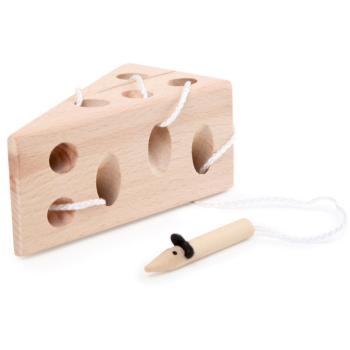 Small foot Threading Game Cheese and Mouse aktivity hračka z dreva 3 y+ 2 ks