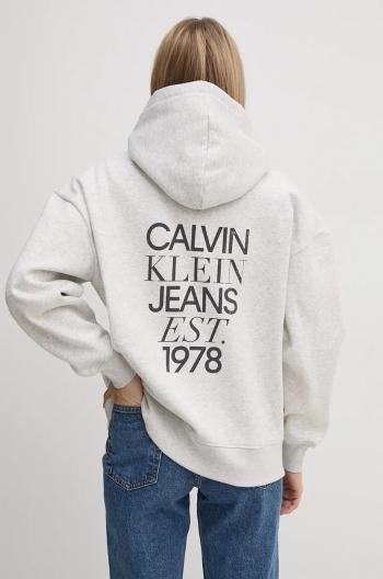 Mikina Calvin Klein Jeans dámska, šedá farba, s kapucňou, s potlačou, J20J224911