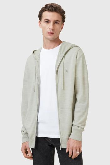 Vlnená mikina AllSaints MODE MERINO ZIP HOOD čierna farba, s kapucňou, melanžová, M084KB
