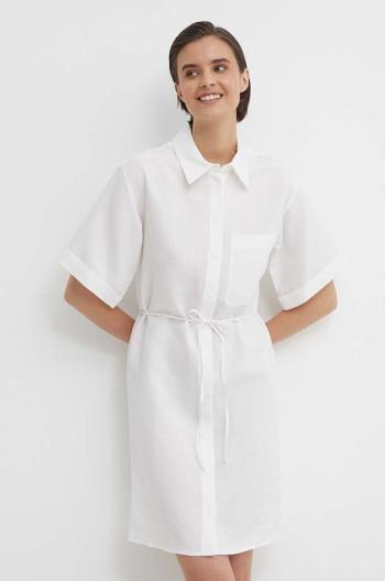 Šaty s prímesou ľanu Calvin Klein biela farba,mini,oversize,K20K206697