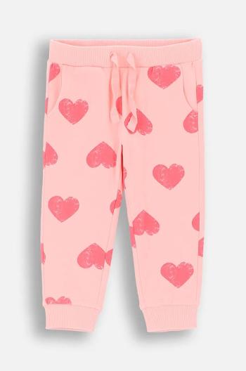 Detské bavlnené tepláky Coccodrillo ružová farba, vzorované, HEARTS GIRL NEWBORN