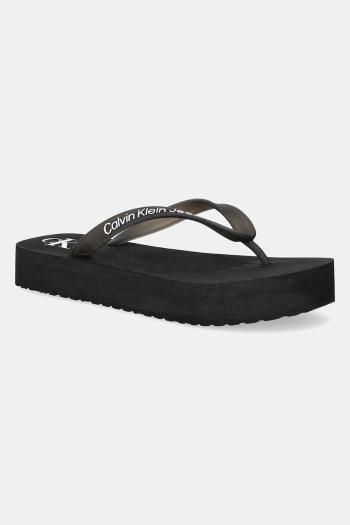 Šľapky Calvin Klein Jeans BEACH SANDAL FLATFORM TPU dámske, čierna farba, na platforme, YW0YW01830