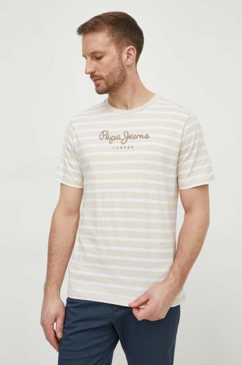 Bavlnené tričko Pepe Jeans STRIPED EGGO pánske, béžová farba, vzorované, PM509407