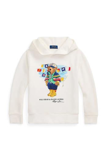 Detská mikina Polo Ralph Lauren biela farba, s kapucňou, s potlačou, 323974848001