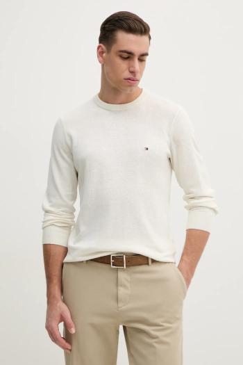 Sveter s prímesou ľanu Tommy Hilfiger pánsky, béžová farba, tenký, MW0MW38603
