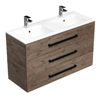 Kúpeľňová skrinka s čiernou úchytkou a umývadlom SAT Cube Way 120x76,5x46 cm dub Wellington mat CUBE46C1203DWMOD