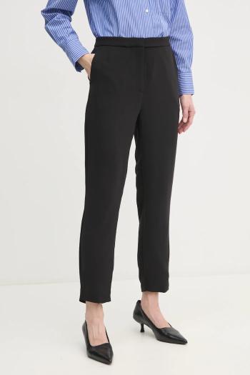 Nohavice Tommy Hilfiger dámske, čierna farba, cigaretový strih, vysoký pás, WW0WW45450