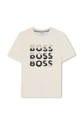 Detské bavlnené tričko BOSS béžová farba, s potlačou, J52038