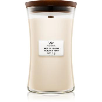 Woodwick White Tea & Jasmine vonná sviečka s dreveným knotom 609.5 g