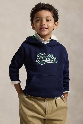 Detská mikina Polo Ralph Lauren tmavomodrá farba, s kapucňou, s potlačou, 322979467001