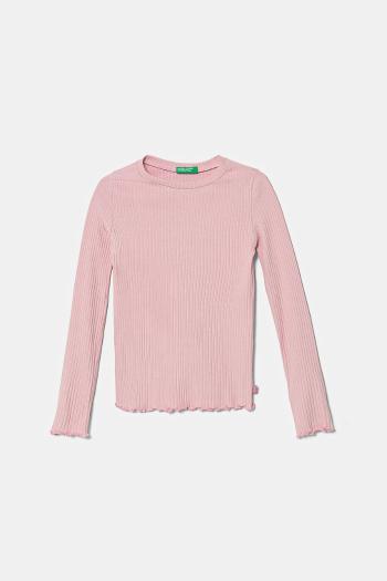 Detské tričko s dlhým rukávom United Colors of Benetton ružová farba, 3F1AC10N1