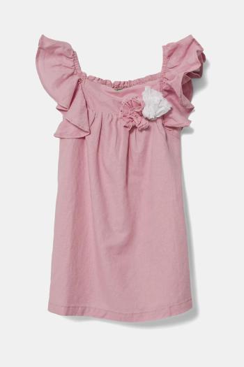 Dievčenské ľanové šaty United Colors of Benetton ružová farba, mini, áčkový strih, 43WBGV026