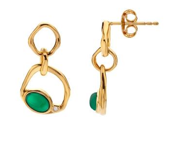 Hot Diamonds Módne pozlátené náušnice s achátom a diamantom Gemstones DE815