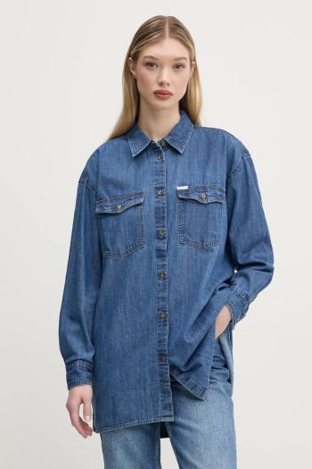 Rifľová košeľa Guess Jeans dámska, voľný strih, s klasickým golierom, W5RH89 D5M84