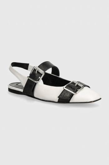 Kožené balerínky Karl Lagerfeld KONNIE biela farba, s otvorenou pätou, KL40186