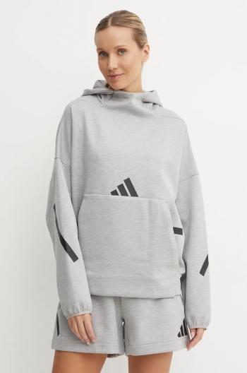 Mikina adidas ZNE dámska, šedá farba, s kapucňou, s potlačou, JD9592