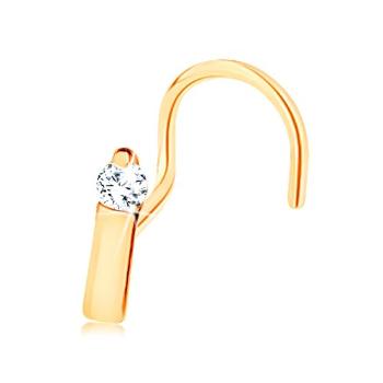 Piercing do nosa v žltom 14K zlate - úzky pásik ukončený čírym zirkónom