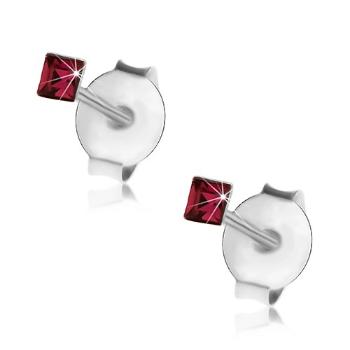 Puzetové náušnice, striebro 925, ligotavý štvorček - krištálik Swarovski, 2 mm