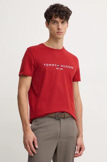 Bavlnené tričko Tommy Hilfiger pánsky, červená farba, s nášivkou