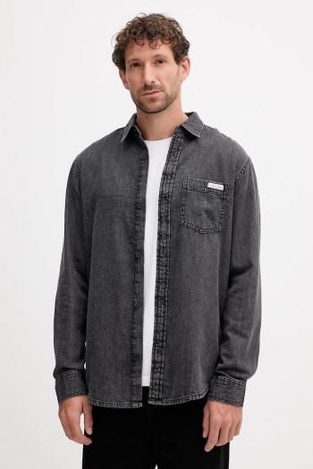Bavlnená košeľa Calvin Klein Jeans šedá farba, regular, s klasickým golierom, LV040BM733