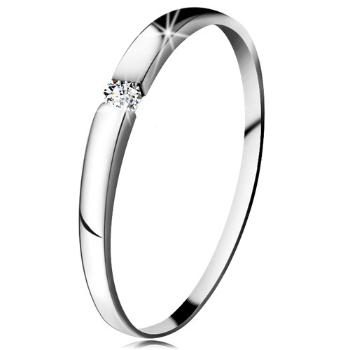 Zásnubný prsteň z bieleho 14K zlata - zirkón čírej farby, jemne vypuklé ramená - Veľkosť: 52 mm