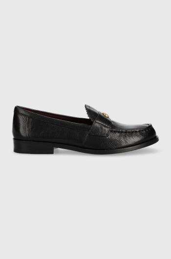 Kožené mokasíny Tory Burch CLASSIC LOAFER dámske, čierna farba, na plochom podpätku, 150907-006