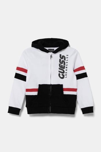 Detská bavlnená mikina Guess čierna farba, s kapucňou, s potlačou, N5RQ02 KA6R4