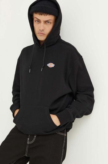 Bavlnená mikina Dickies pánska, čierna farba, s kapucňou, jednofarebná