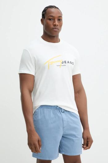 Bavlnené tričko Tommy Jeans pánske, béžová farba, s potlačou, DM0DM20817