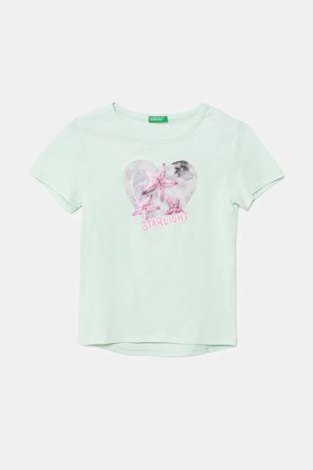 Detské bavlnené tričko United Colors of Benetton tyrkysová farba, 3I1XC10OY