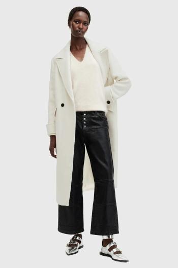 Kabát s prímesou vlny AllSaints MABEL COAT biela farba, prechodný, dvojradový, W006OZ