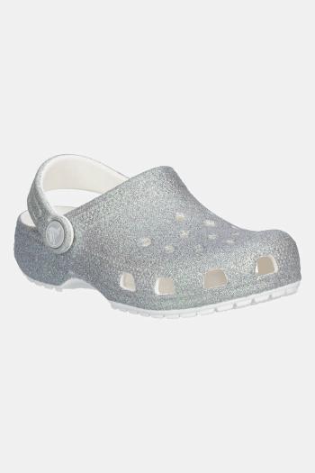 Šľapky Crocs CLASSIC IRIDESCENT GLITTER CLOG KIDS strieborná farba, 210986