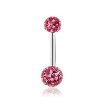 Piercing do pupka z ocele 316L, trblietavé guličky, tmavoružový odtieň, glazúra