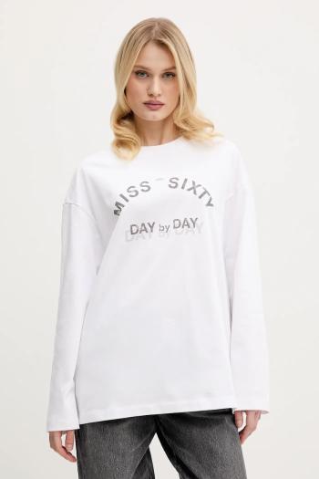 Bavlnené tričko s dlhým rukávom Miss Sixty biela farba, 6S1SJ37800