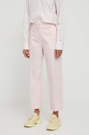 Nohavice Tommy Hilfiger dámske, ružová farba, rovné, vysoký pás, WW0WW40504