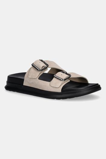 Semišové šľapky Tommy Hilfiger D DENSITY HILFIGER SDE SAND pánske, béžová farba, FM0FM05413