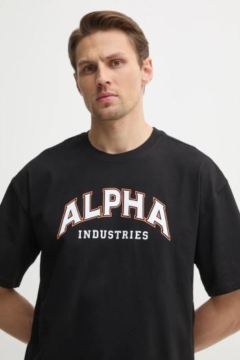 Bavlnené tričko Alpha Industries College pánske, čierna farba, s potlačou, 146501