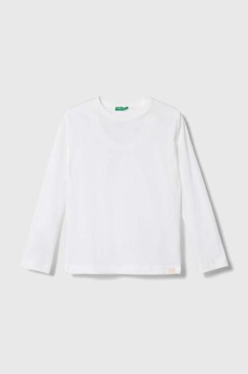 Detská bavlnená košeľa s dlhým rukávom United Colors of Benetton biela farba, melanžová
