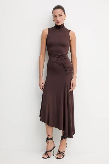 Šaty Elisabetta Franchi hnedá farba, midi, áčkový strih, AB84252E2
