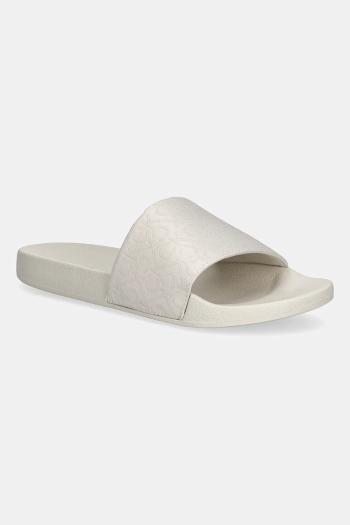 Šľapky Calvin Klein POOL SLIDE - JACQ béžová farba, HW0HW02420